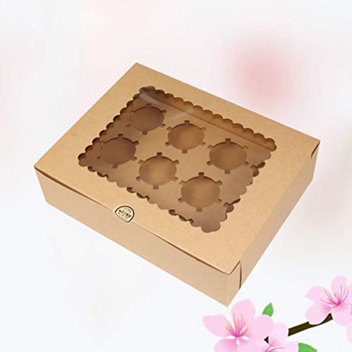 Cabilock 10 Piezas de Contenedores de Magdalenas Cajas de Transporte para 12 Soportes de Magdalenas Kraft Estándar Cajas de Regalo para Bodas Galletas de Dulces de Navidad Muffins Y Cajas