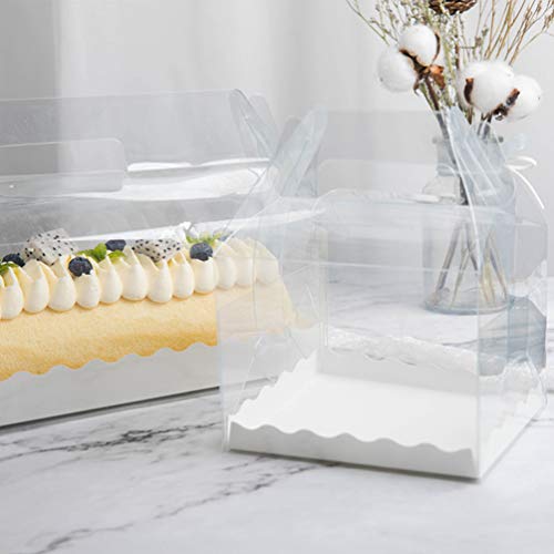 Cabilock Cajas para Pastel Paquete de 6 Cajas Transparentes para Portar Cupcakes con Ventana de Exhibición Y Asa de Transporte para La Fiesta de Pastelería (Largo)