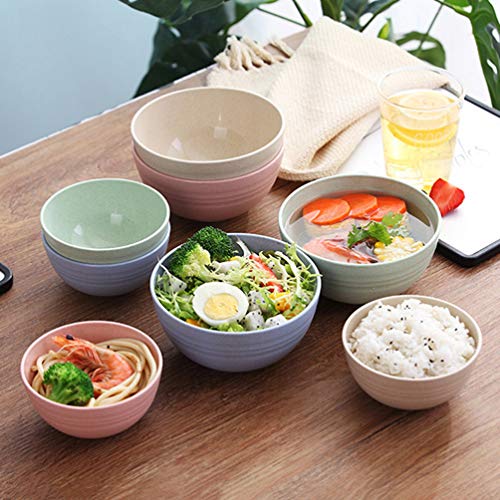 Cabilock Cuenco de Paja de Trigo de 4 Piezas Juegos de Cuencos Ligeros para Ensalada de Cereales Sopa Fideos Postre Fruta Arroz Aperitivo (15 Cm)