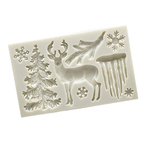 Cabilock Molde de Fondant de Navidad Copo de Nieve Árbol de Navidad Reno Caramelo Chocolate Molde de Silicona Herramienta para Hornear para Navidad Decoración de Pastel de Año Nuevo (Color
