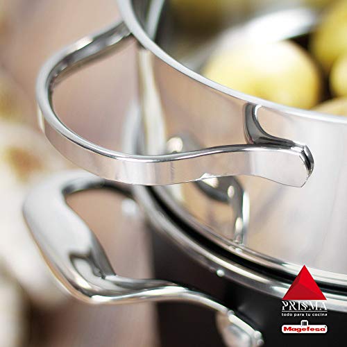 Cacerola Cocina al Vapor MAGEFESA Prisma. Cacerola Fabricada en Acero Inoxidable, Compatible con Todo Tipo Cocina, INDUCCIÓN. Fácil Limpieza. Apto para lavavajillas y Horno.(Cacerola AL Vapor, 20_cm)