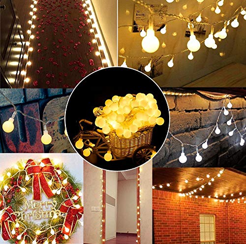 Cadena de Luces Guirnalda de Luces 5M 50LED Impermeable con Controlador Remoto 8 Modos de Luz Blanca Cálida para Jardines Casas Patios Bodas Fiesta de Navidad