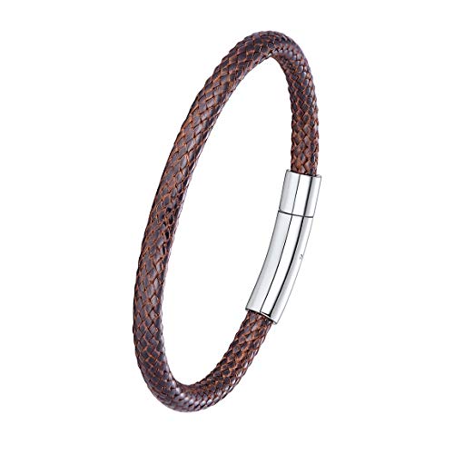 Cadenas Cortas 20cm de Cordones Entretejidos Cuero Moreno Corchete Mosquetón Masculino Femenino de Regalo 5mm Cadena Corta para Manos Pulseras Modernas Hip Hop Rock