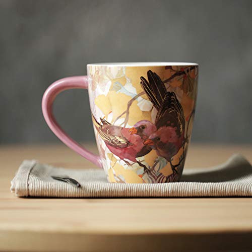 Café Taza Desayuno Mug Tazas De Cerámica 500Ml Mango Rosa Pájaro De Ginkgo Impreso Dentro De La Taza De Café Espesar Linda Taza Venta Al Por Mayor Drinkware, Multi, 500Ml