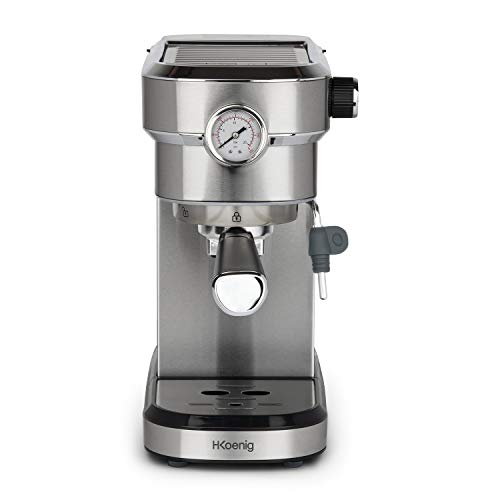 Cafetera Expresso Manual, 1350 W, Bomba de Presión Italiana, 15 Bares, 1.1 Litro, Barómetro, Acero Inoxidable. H.Koenig EXP820
