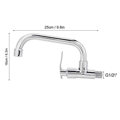Cafopgrill G1 / 2in Montado en la Pared de Agua, Cuerpo de Latón/Tubo de Acero Inoxidable Cocina Baño Solo Agua Fría Grifo del Fregadero Grifo de Agua(Type A 25cm)