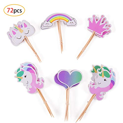 CAILI Cake Topper, Unicorn Cake Topper Cumpleaños Pastel Decoración,Unicornio Cuerno y Arcoiris y Corazon y Corona Tartas Decoraciones para Boda y Cumpleaños y Día del Niño(72 Piezas)