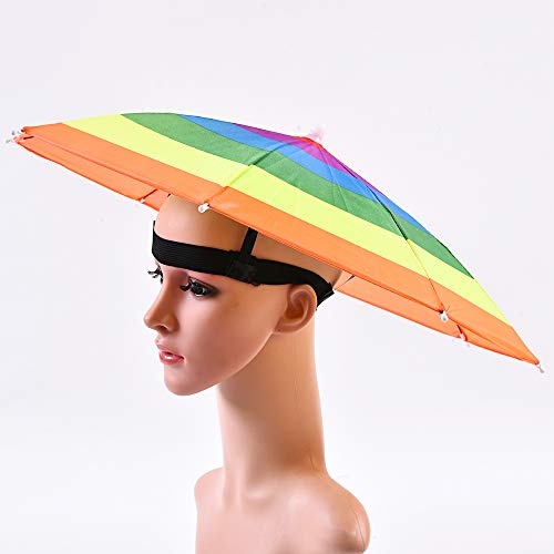 CAILI Sombrero para Sombrilla,Paraguas de Cabeza para el Sol y la Lluvia,Sun Rain Rainbow Sombrero para el Sol y la Lluvia, para Golf, Pesca y Acampada (3 pcs)