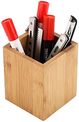 Caja de almacenamiento de bambú, para bolígrafos oficina escuela escritorio lápices organizador de madera multifunción 8*8*10cm