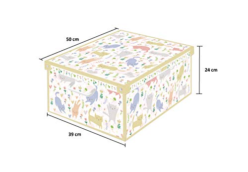 Caja de almacenamiento en cartòn Lavatelli, GATITOS, facil montaje, resistente, 39x50x24cm, Grande