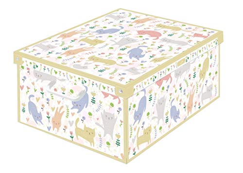 Caja de almacenamiento en cartòn Lavatelli, GATITOS, facil montaje, resistente, 39x50x24cm, Grande