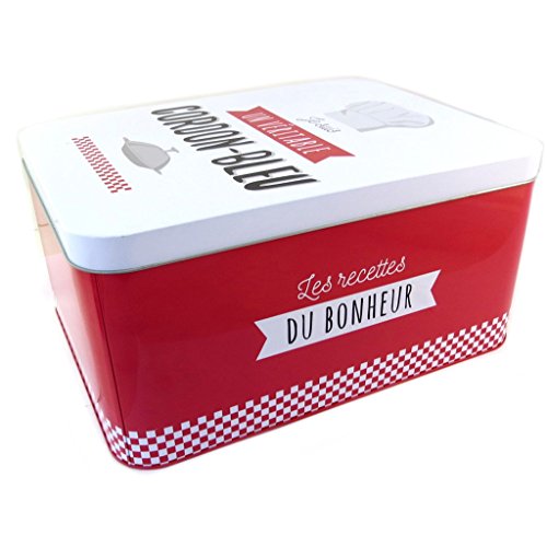 Caja metálica 'Je Suis Un Véritable Cordon Bleu'blanco rojo - 31x24x15 cm.