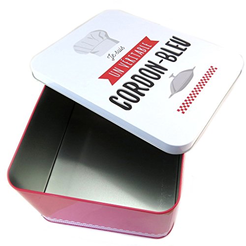 Caja metálica 'Je Suis Un Véritable Cordon Bleu'blanco rojo - 31x24x15 cm.