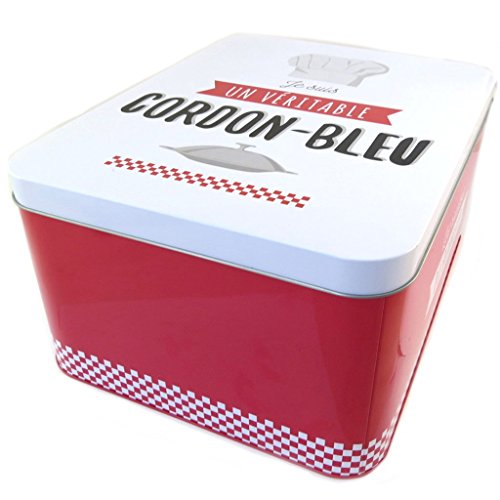 Caja metálica 'Je Suis Un Véritable Cordon Bleu'blanco rojo - 31x24x15 cm.