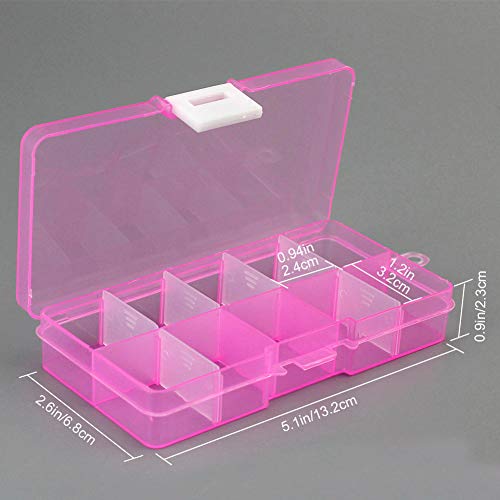 Caja organizadora de joyas, 5 unidades, caja de almacenamiento de plástico, 10 rejillas con divisores ajustables, organizador de cuentas para anillos, aretes, suministros de arte (color mezclado)