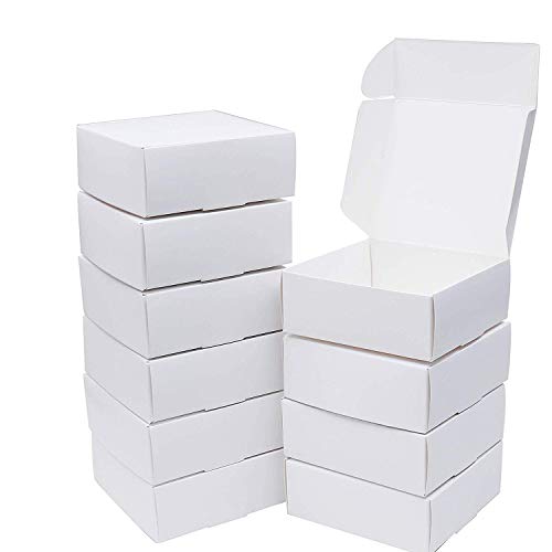Cajas de Regalo(Pack de 10)- 13cm x 12cm x 5cm, Blanco, Kraft Papel Cajas Regalo - Autoensamblables Caja Presentación para Chocolates, Regalos, Galletas, Joyas, Fiestas y Festivales