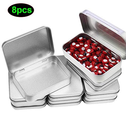 Cajas Metalicas Pequeñas (Pack 8) Latas de Aluminio Tapa Transparente sin Bisagra - 11.5cm x 8.5cm x 2.2cm - Latas Vacías para Cosméticos, Especias, Tarjeta SD, Abalorios, Monedas, Joyas, Dulces