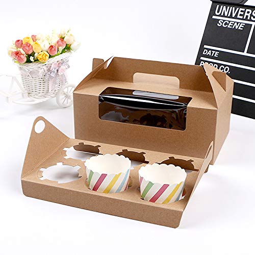 Cajas para Cupcakes, Vordas 12PCS Muffin Cupcake Boxes for 6 Cupcake, Perfecto para Decorar Pasteles y Ilevar Pasteles a Tus Amigos - Papel Kraft