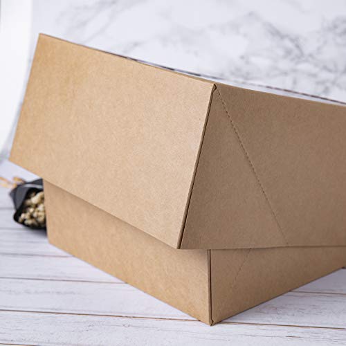 Cajas para pastelería, color marrón, 20 x 20 x 10 cm; caja grande automontable para tartas, de cartón kraft y con ventana (paquete de 15)