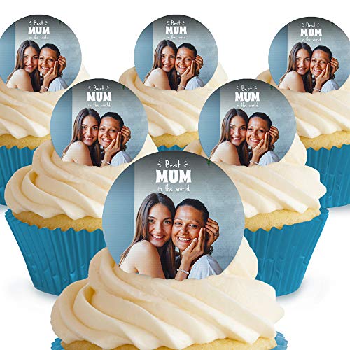 Cakeshop - Decoración comestible para tarta con foto de la mejor madre Adornos de obleas de papel precortadas, 12 unidades