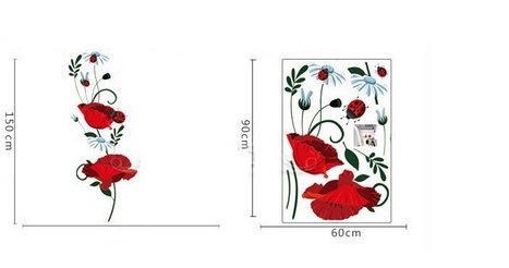 Calcomanía de pared de amapolas Calcomanías Decoración del hogar Elegantes flores modernas Decoración de dormitorio vivo Cocina
