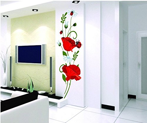 Calcomanía de pared de amapolas Calcomanías Decoración del hogar Elegantes flores modernas Decoración de dormitorio vivo Cocina