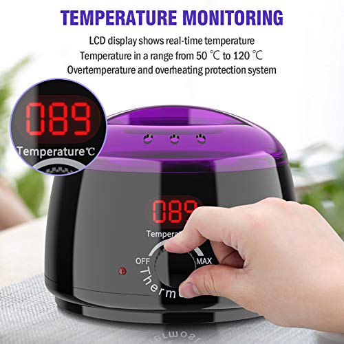 Calentador de Cera Eléctrico para Depilación Profesional, Kit de Calentador de Cera Para Cabello, Maquina Depilatoria de Cera con 4 Paquetes de Cera Dura, 20 Espátulas