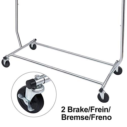 Camabel Perchero Burro Perchero de Ropa con Ruedas Ajustable 130-189cm Capacidad de Carga de 136kg Todo el Metal Cromado con Freno