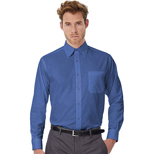 Camisa B&C para hombre, tela Oxford, de manga larga, camisas para hombre Blanco White (White) 20