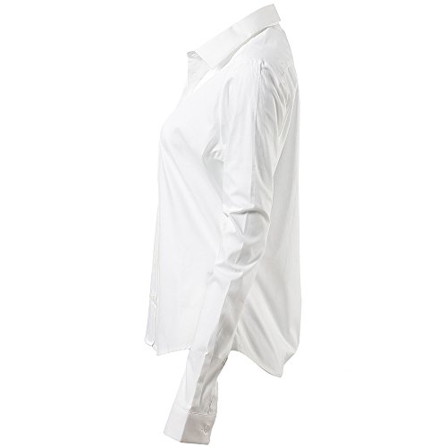Camisa de Vestir Elástica Mujer, diseño clásico Trabajo/Reunion/Ceremonia/Boda/Fiesta/Ocasiones Formales/Casuales, Blanco, Cuello 40CM, Pecho 108CM