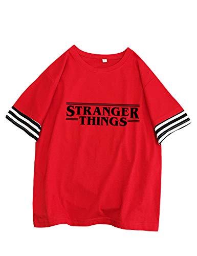 Camiseta Stranger Things Niña,Camiseta Stranger Things Mujer, Impresión T-Shirt Abecedario Camiseta Patchwork Camisa de Verano Regalo Camisetas y Tops (red,L)