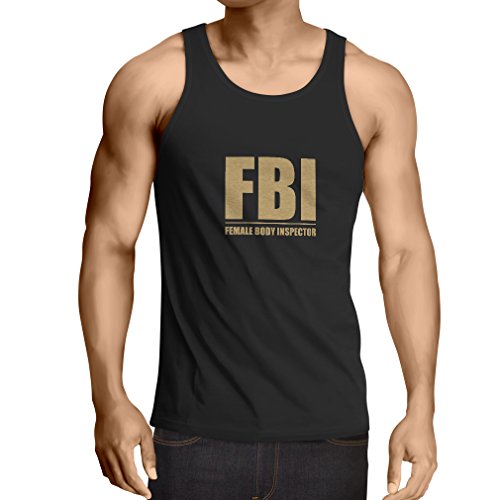 Camisetas de Tirantes para Hombre Inspector del Cuerpo Femenino - Regalos Divertidos para los Hombres, Citas chistosas (XX-Large Negro Oro)