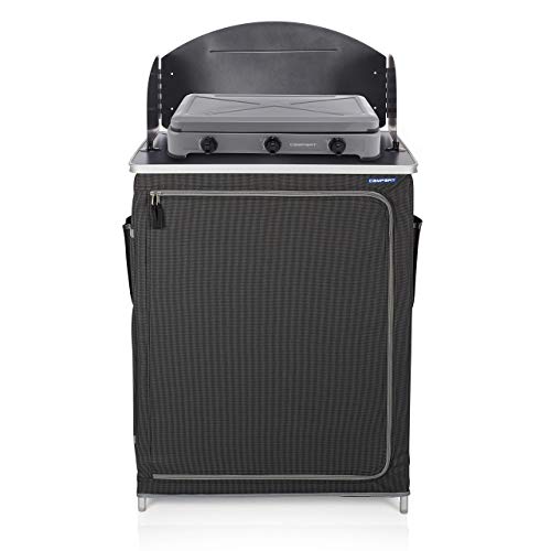 CAMPART KI-0710 - Cocina de Camping Almeria con Paravientos, Bolsa de Almacenamiento incluida, 1 Puerta, Antracita