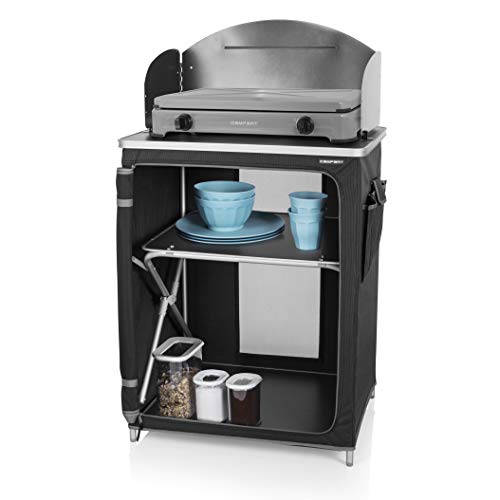 CAMPART KI-0710 - Cocina de Camping Almeria con Paravientos, Bolsa de Almacenamiento incluida, 1 Puerta, Antracita