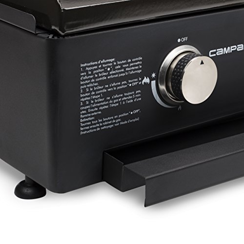 CAMPART TRAVEL ba-8453 Plancha Gas – 3 quemadores – Placa de cocción en Hierro Fundido esmaltado, Negro, 28.000000000000004 X 56.499999999999993 X 78 cm