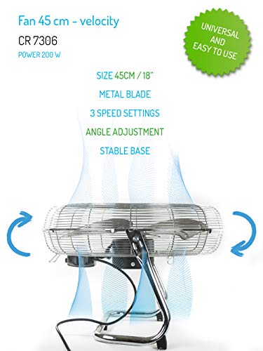 Camry CR 7306 Ventilador Industrial, Potente, 200W, 3 Velocidades, 140 W, 3 Aspas metálicas, Acabado cromado, 64.1 Decibeles, Metal, Plata, Acero inoxidable