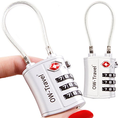 Candados TSA Combinacion con Cable Acero Flexible Antirobo Maleta - Combinación 3 Digitos. Cerradura para Funda Maletas de Viaje, Caja Herramientas, Taquillas Vestuario, Locker : Candados Plata 2