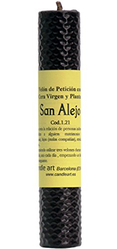 Candle Art Vela San ALEJO Corta y aleja Personas Que Nos perjudican. Color Púrpura y Natural, Cera de Abeja con Plantas, ritualizada