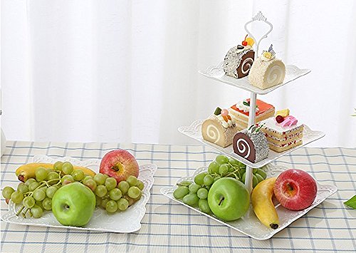 Candora - Juego de 3 soportes cuadrados de plástico para tartas, de imitación de cerámica, de 15,24 cm, 20,32 cm y 25,4 cm, para servir alimentos y postres (2 juegos)