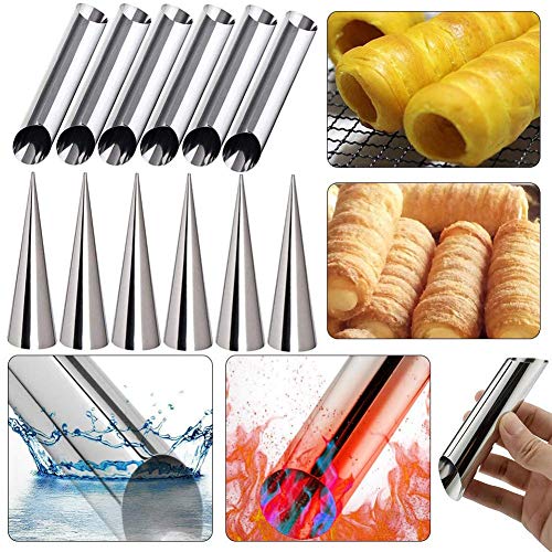 Cannoli - Juego de 24 moldes para hornear tubos, de acero inoxidable, para hornear tartas, pasteles, cónicos, conos, tubulares, moldes de cuerno