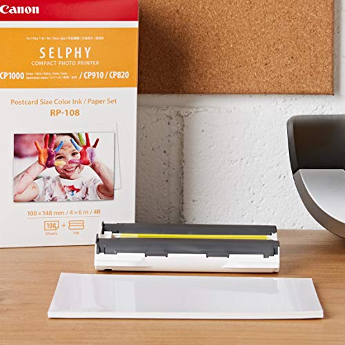 Canon RP-108 - Papel fotográfico y Cartucho de Tinta Original para Selphy CP, Color Blanco, 20 x 12 x 8 cm