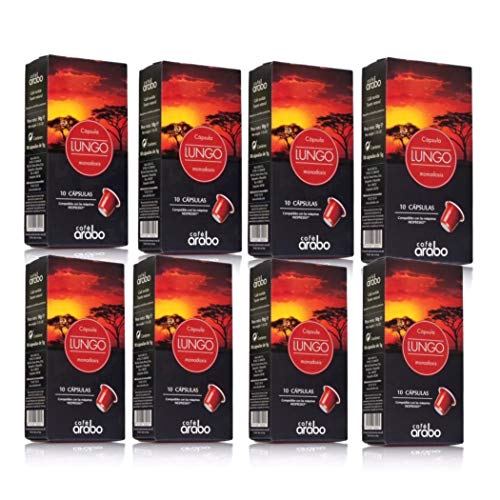Capsulas Café Nespresso Compatibles – 80 Capsulas (Pack de 8 x 10) Espresso – 100% Arabica Africanos de Kenya y Etiopia - Lungo