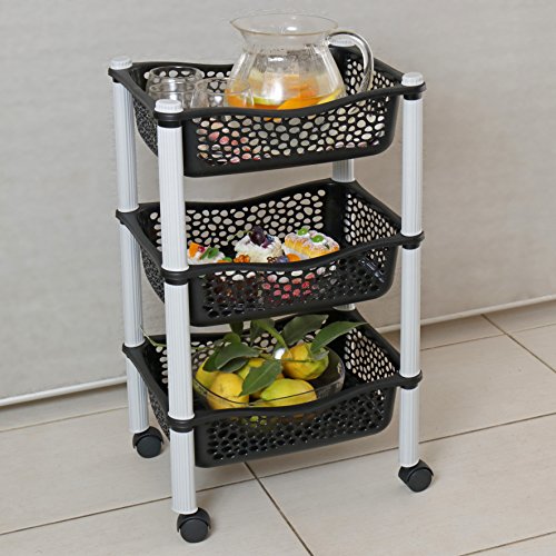 Carrito cocina con ruedas auxiliar carrito frutas y verduras organizador frutero carro verdulero modernos Plastico de uso Rudo - Negro