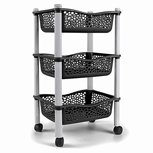 Carrito cocina con ruedas auxiliar carrito frutas y verduras organizador frutero carro verdulero modernos Plastico de uso Rudo - Negro