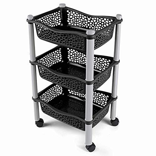 Carrito cocina con ruedas auxiliar carrito frutas y verduras organizador frutero carro verdulero modernos Plastico de uso Rudo - Negro