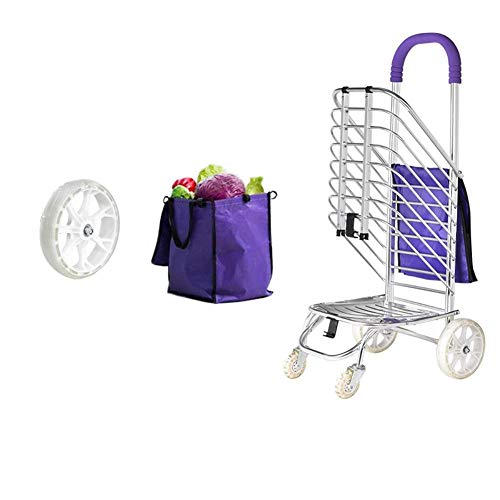 Carro de Equipaje Plegable portátil de aleación de Aluminio PU con Capacidad para 4 Ruedas, 93 cm, Morado y Blanco, Grande, b