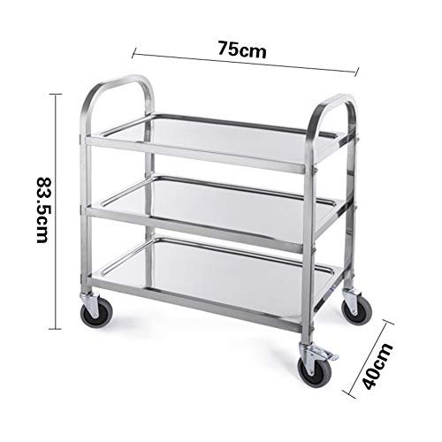 Carro de Servicio/Carro móvil de Tres Capas de Acero Inoxidable con Ruedas, Desmontable, Adecuado para hostelería/Equipamiento médico/Carro multifunción