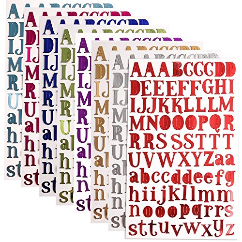 Carta Pegatinas Del Alfabeto Autoadhesivo, 8 Colores Pegatinas de Letras Alfabeto para Scrapbooking Manualidades Decoración Adornos, Cada Color One Hojas
