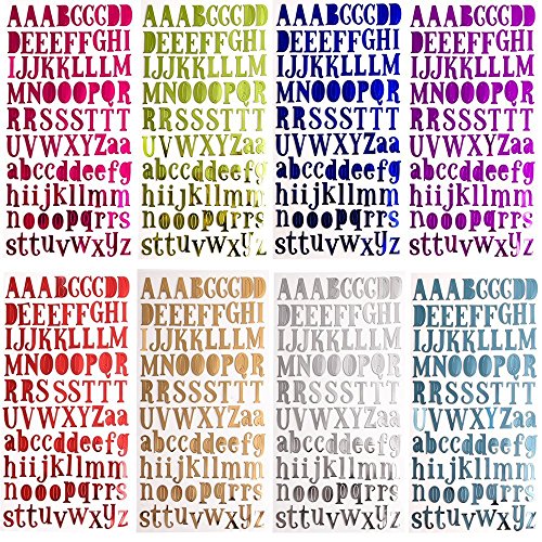 Carta Pegatinas Del Alfabeto Autoadhesivo, 8 Colores Pegatinas de Letras Alfabeto para Scrapbooking Manualidades Decoración Adornos, Cada Color One Hojas