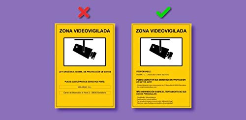 Cartel Zona Videovigilada Nuevo Modelo Homologado A5 Interior/exterior, Cartel Disuasorio Pvc Flexible, Placa Videovigilancia 21x15 cm, Amarillo